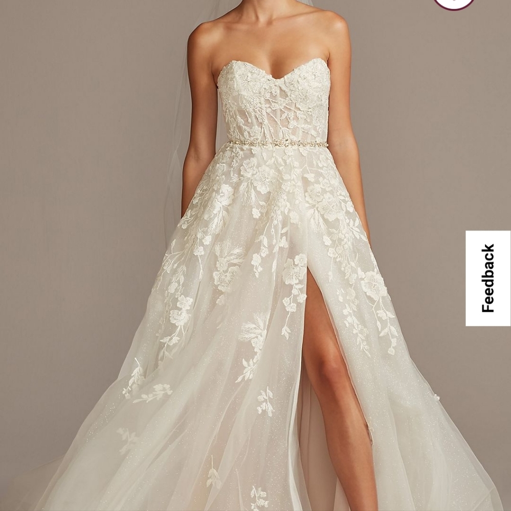 New w/Tags! Floral Tulle Wedding Dress with Removable Sleeves - GALINA SIGNATURE